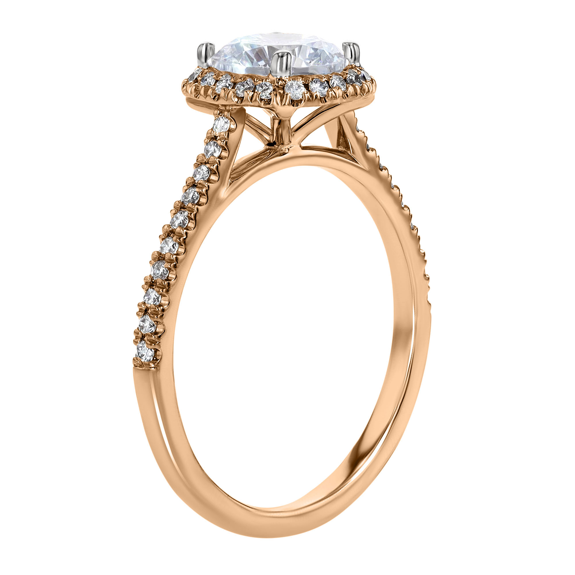 18K Gold Diamond Halo and Side Stone Ring Setting