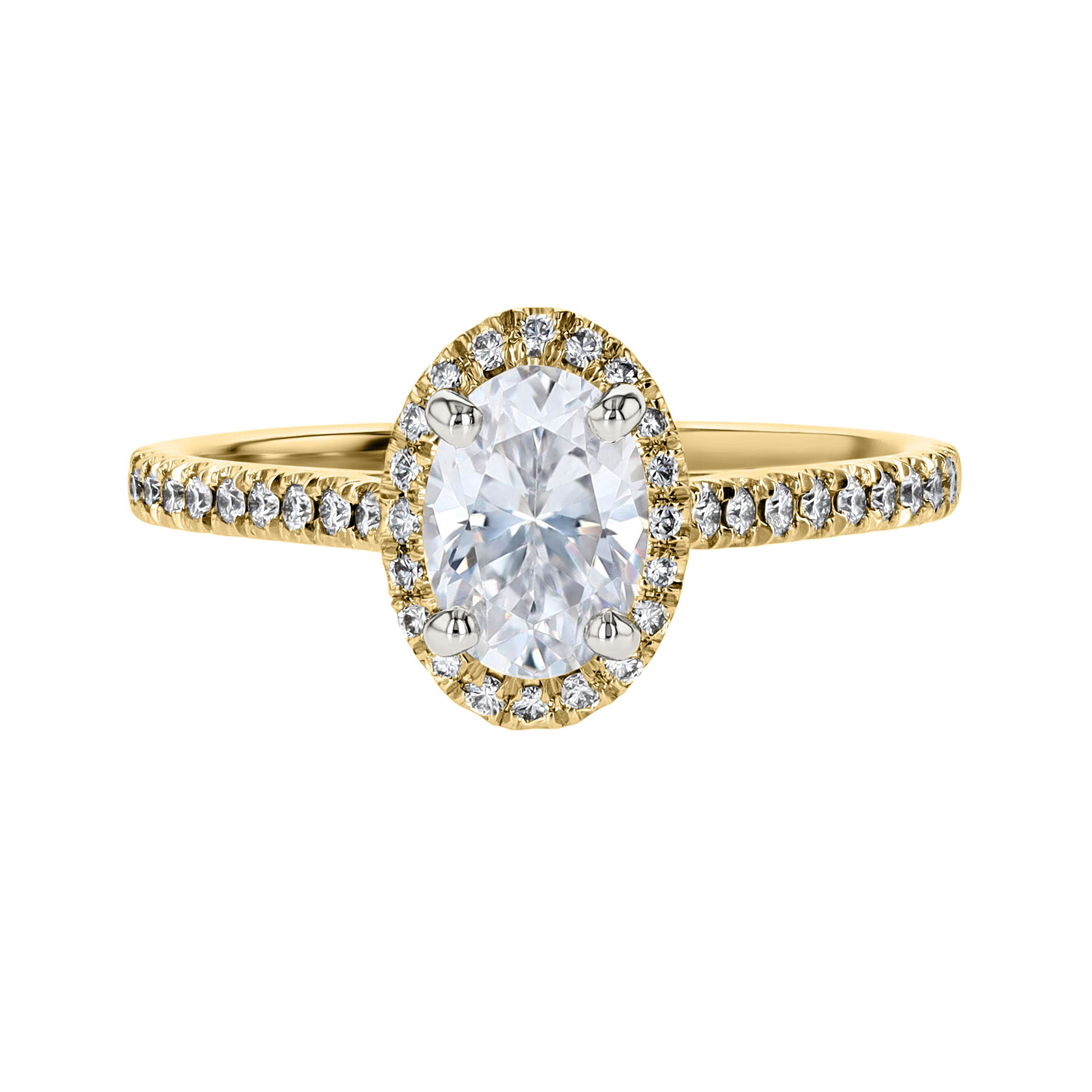 18K Gold Oval Diamond Halo & Pavé Shank Engagement Ring Setting