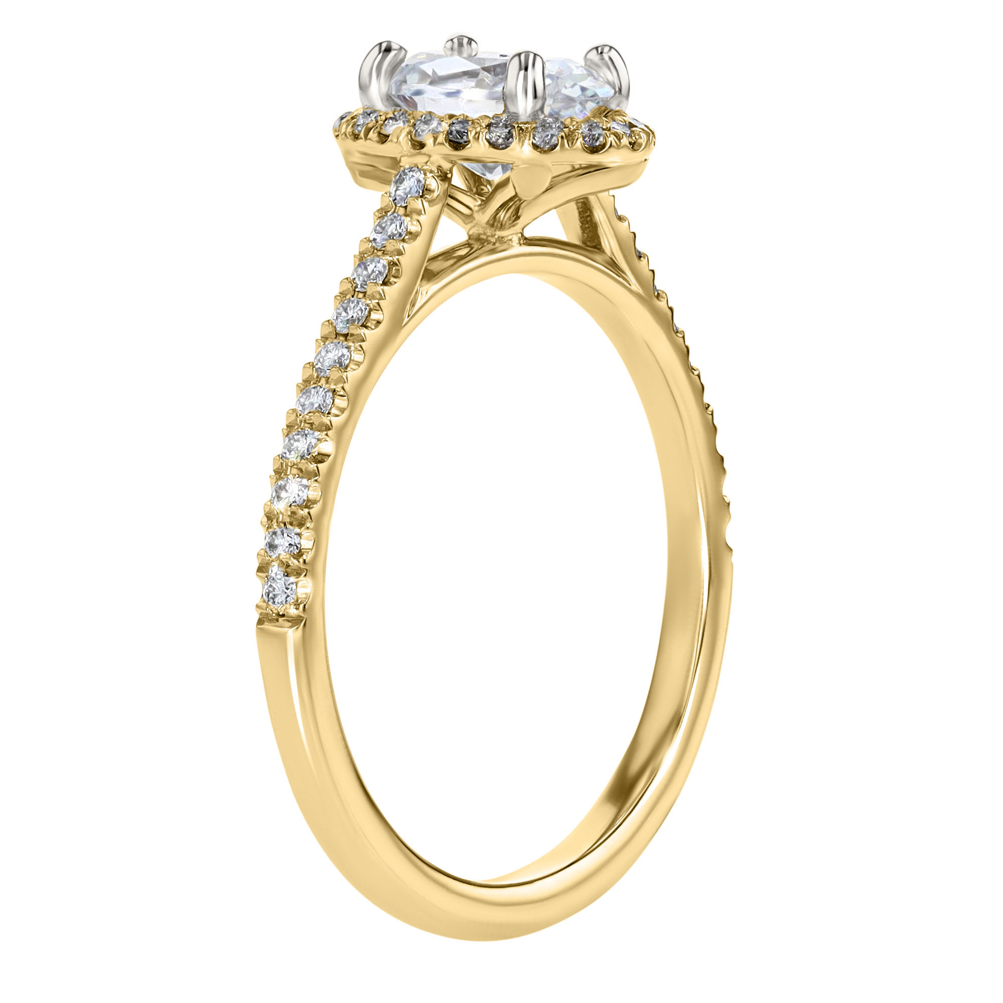 18K Gold Oval Diamond Halo & Pavé Shank Engagement Ring Setting