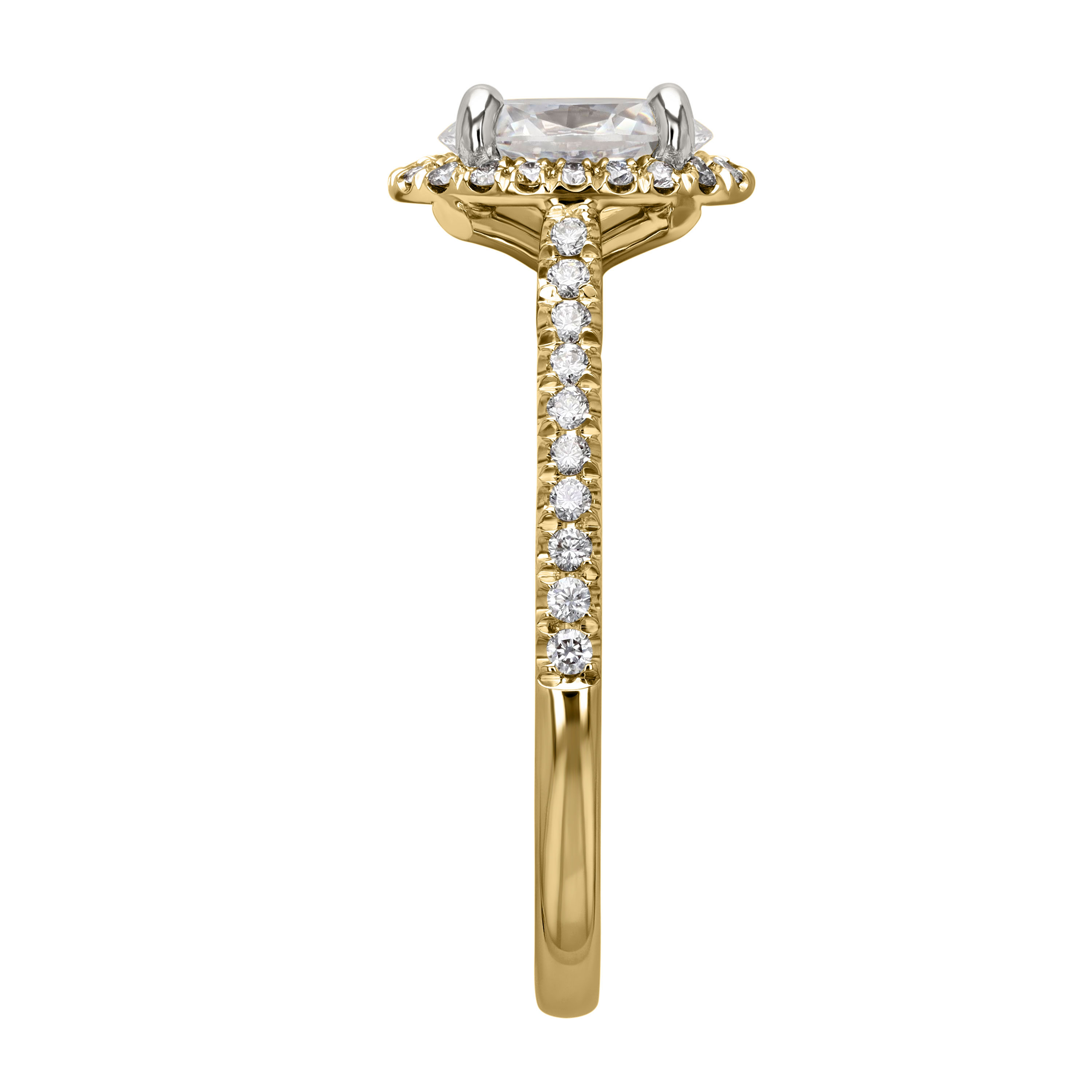 18K Gold Oval Diamond Halo & Pavé Shank Engagement Ring Setting