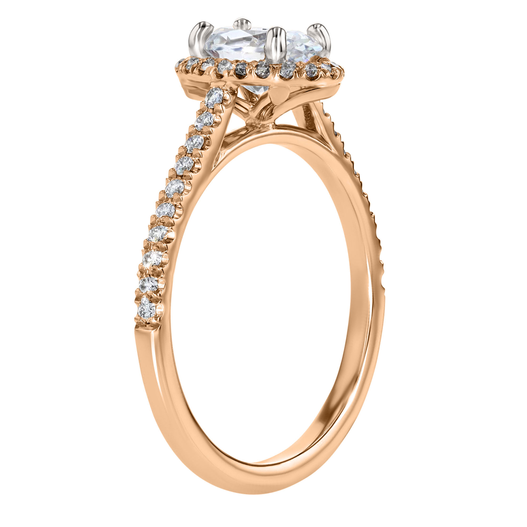 18K Gold Oval Diamond Halo & Pavé Shank Engagement Ring Setting