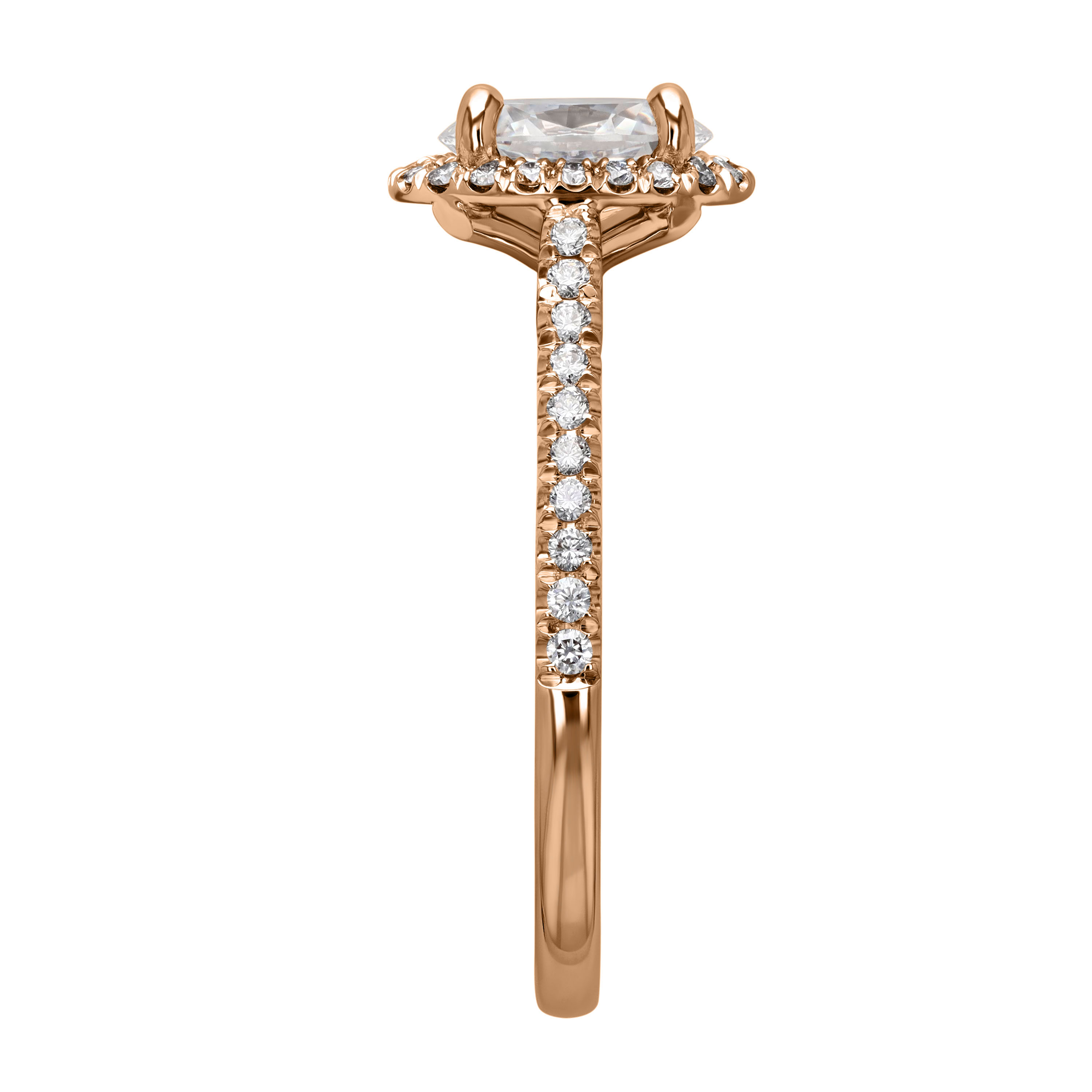 18K Gold Oval Diamond Halo & Pavé Shank Engagement Ring Setting