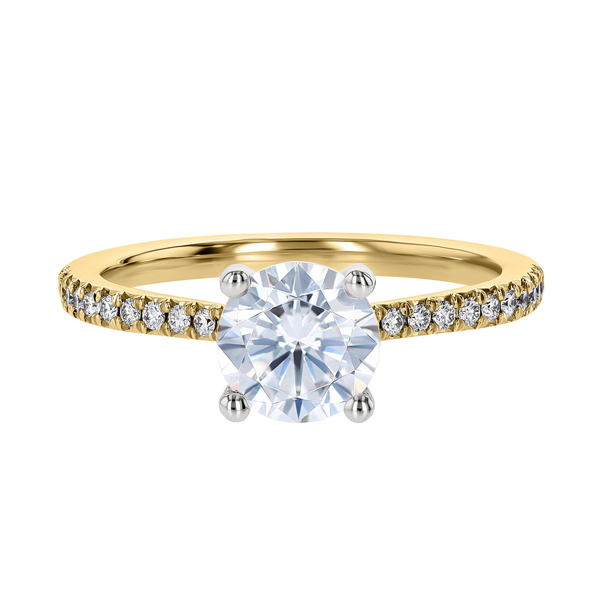 18K Gold Diamond Pavé Half Shank Tapered Engagement Ring Setting