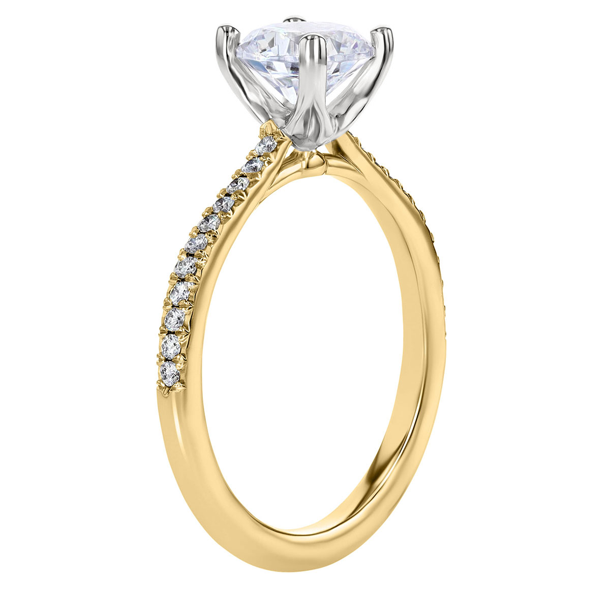 18K Gold Diamond Pavé Half Shank Tapered Engagement Ring Setting