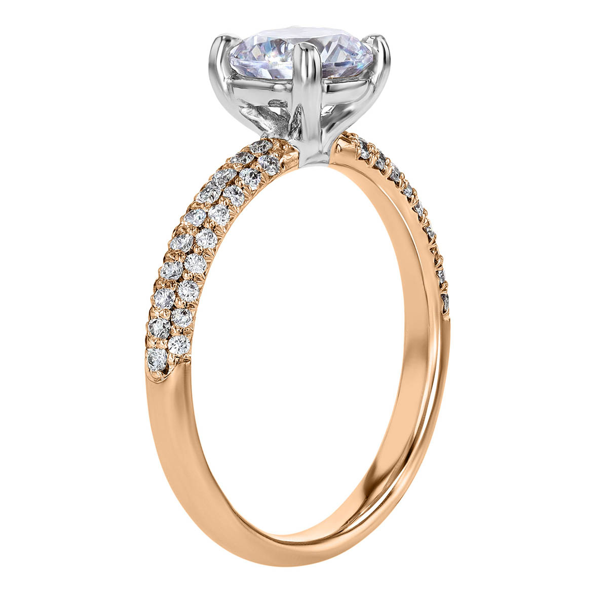 18K Gold Diamond 3 Row Pavé Engagement Ring Settings