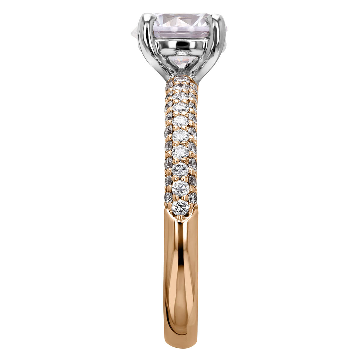 18K Gold Diamond 3 Row Pavé Engagement Ring Settings