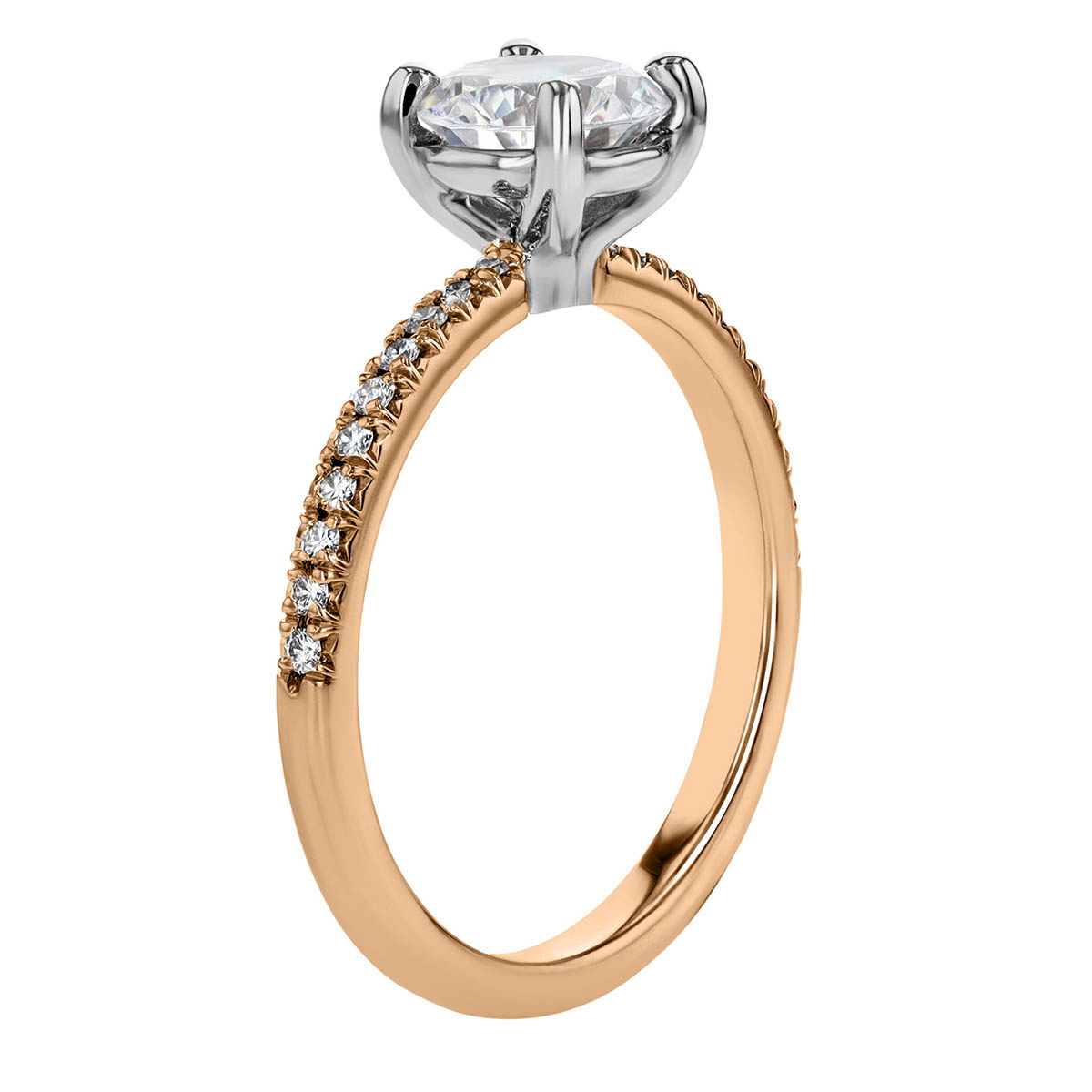 18K Gold Diamond Side Stone Engagement Ring Setting, 0.13 cttw