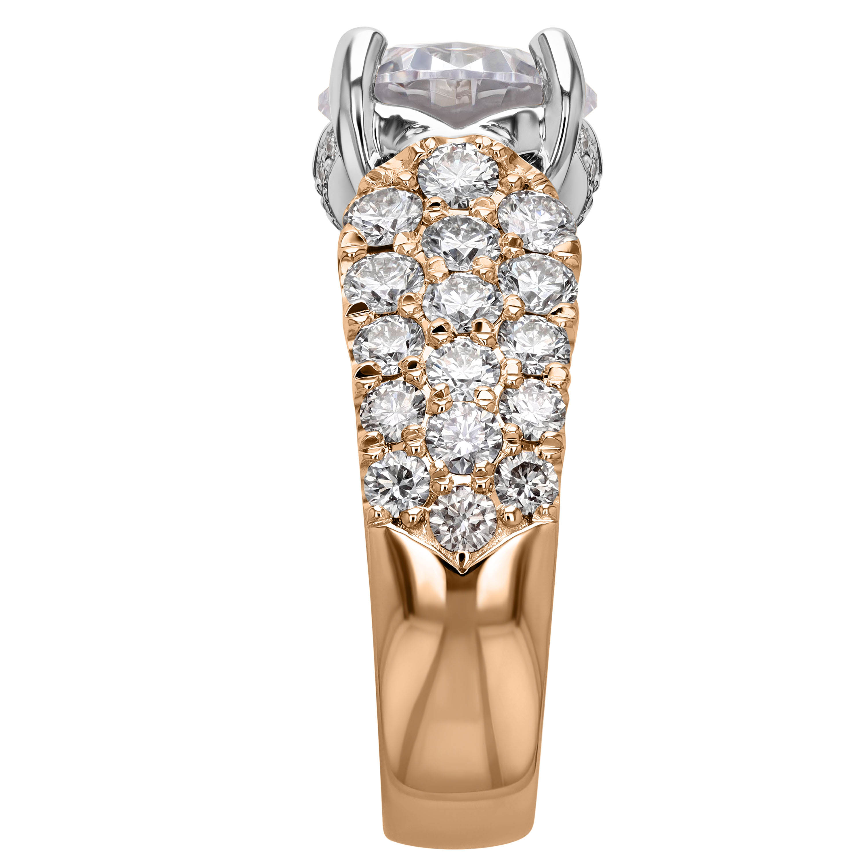 18K Gold Bold Diamond Pavé 3 Row Engagement Ring Setting