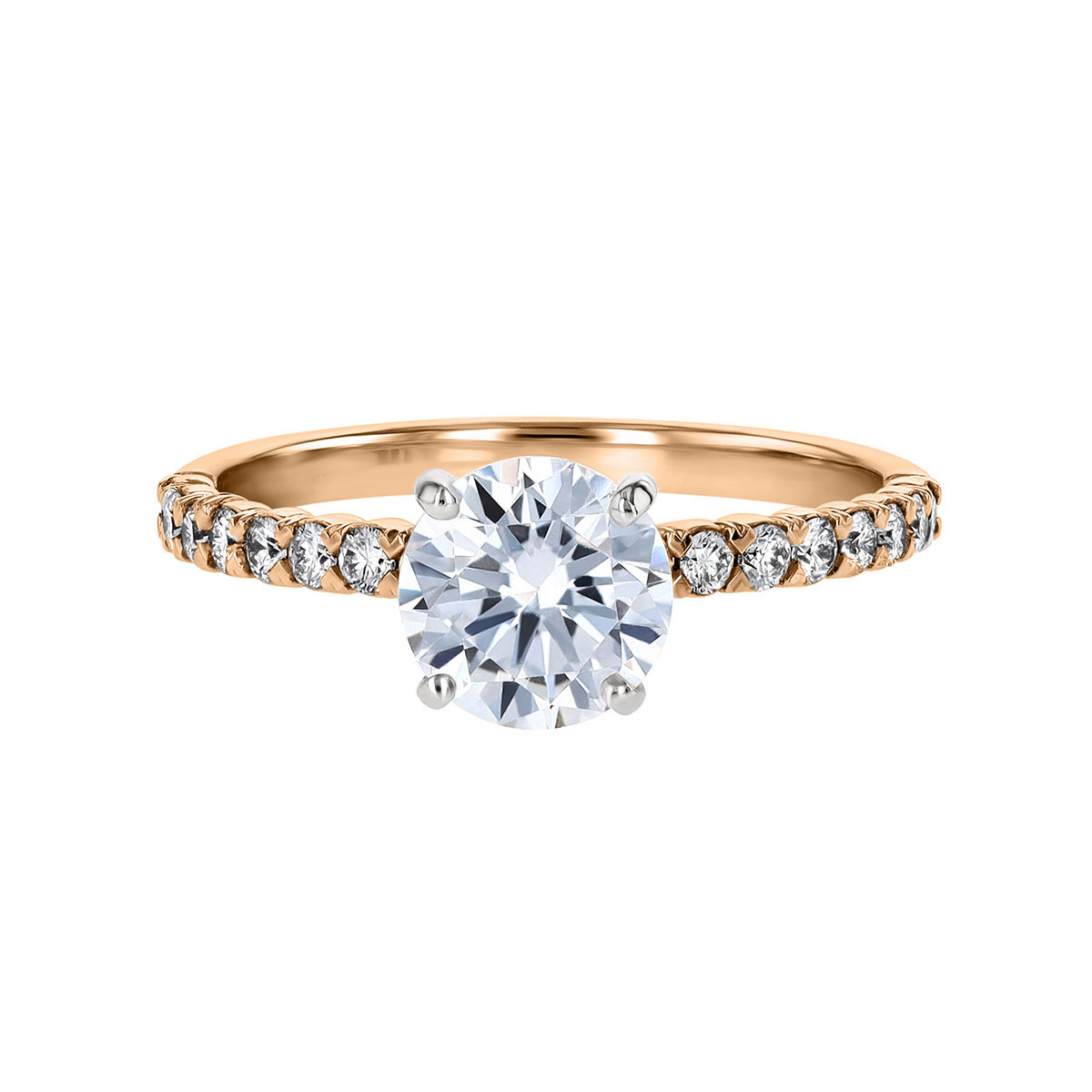 18K Gold Diamond Pavé Half Shank Tapered Engagement Ring Setting