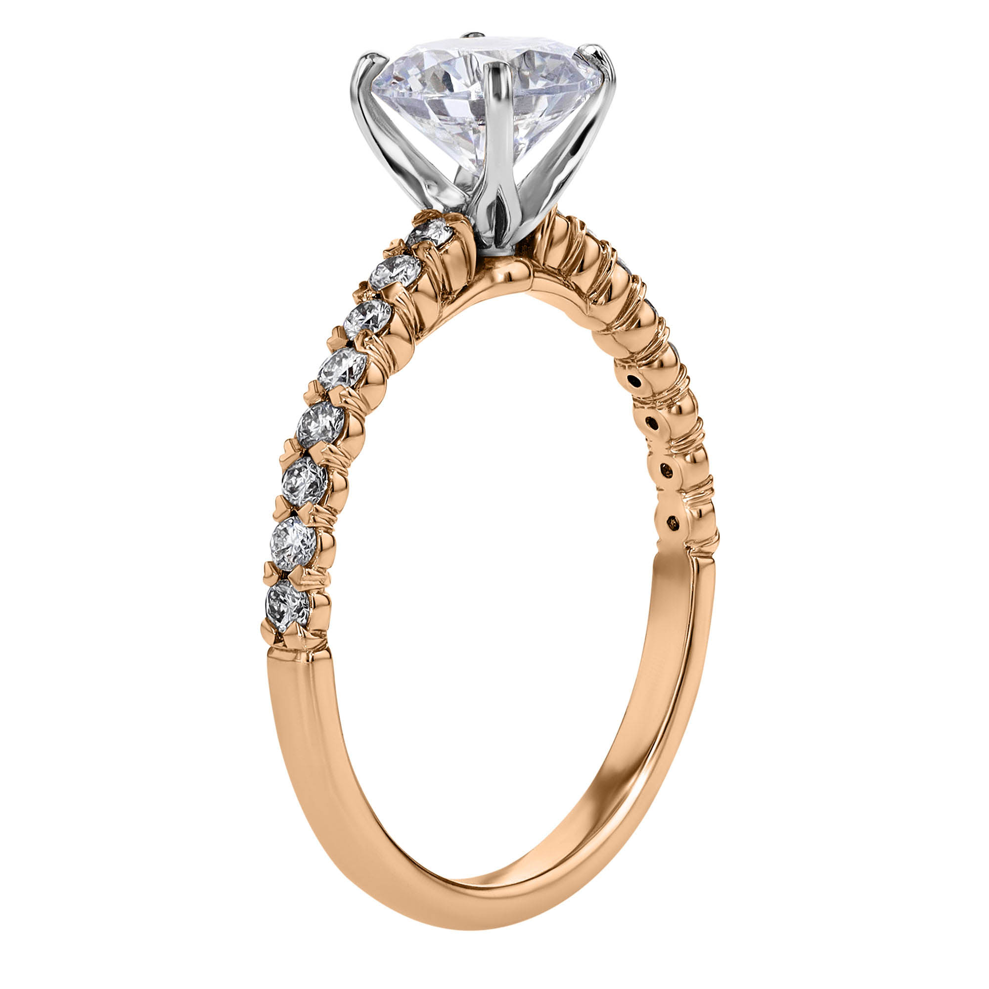 18K Gold Diamond Pavé Half Shank Tapered Engagement Ring Setting