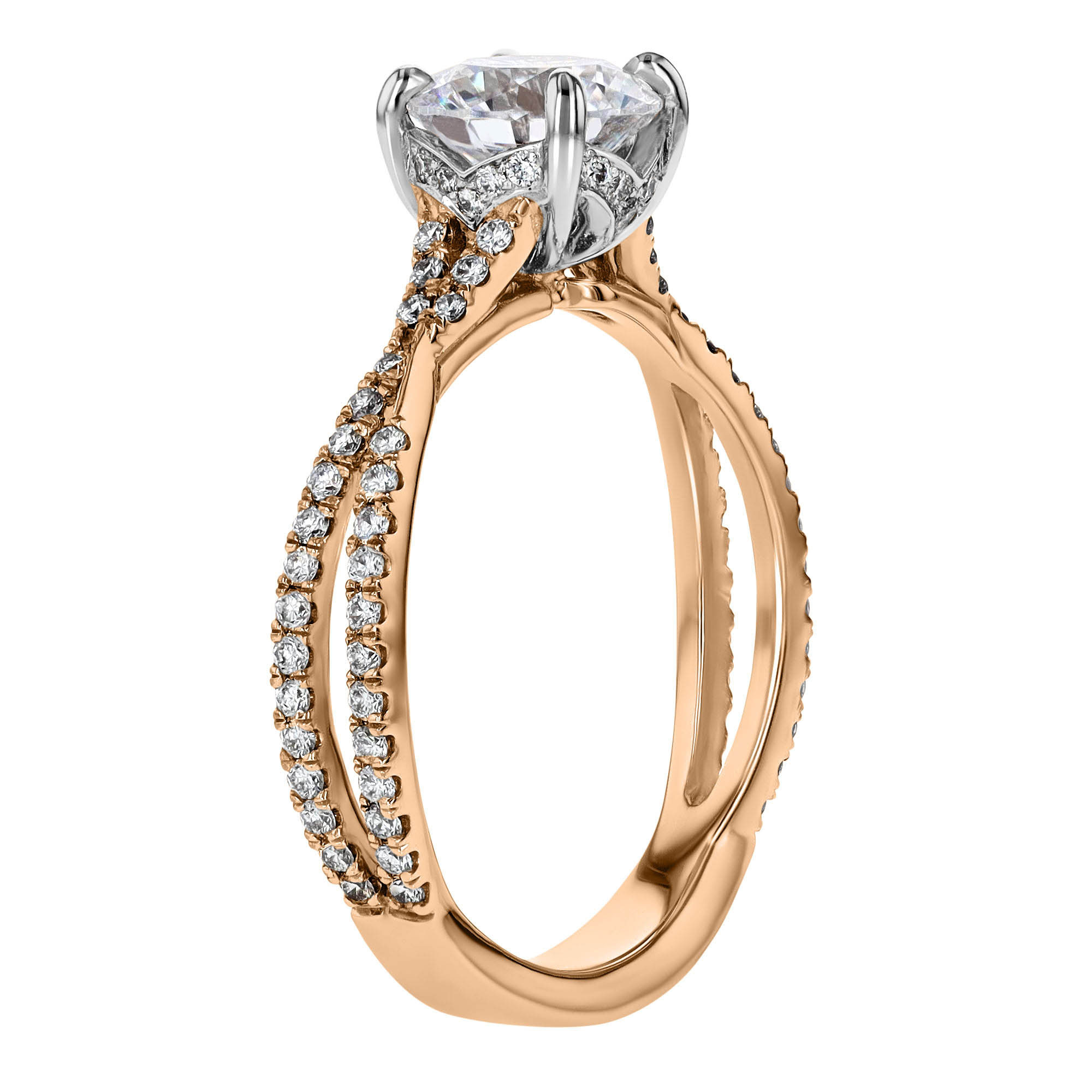 18K Gold Diamond Criss Cross Shank Engagement Ring Setting