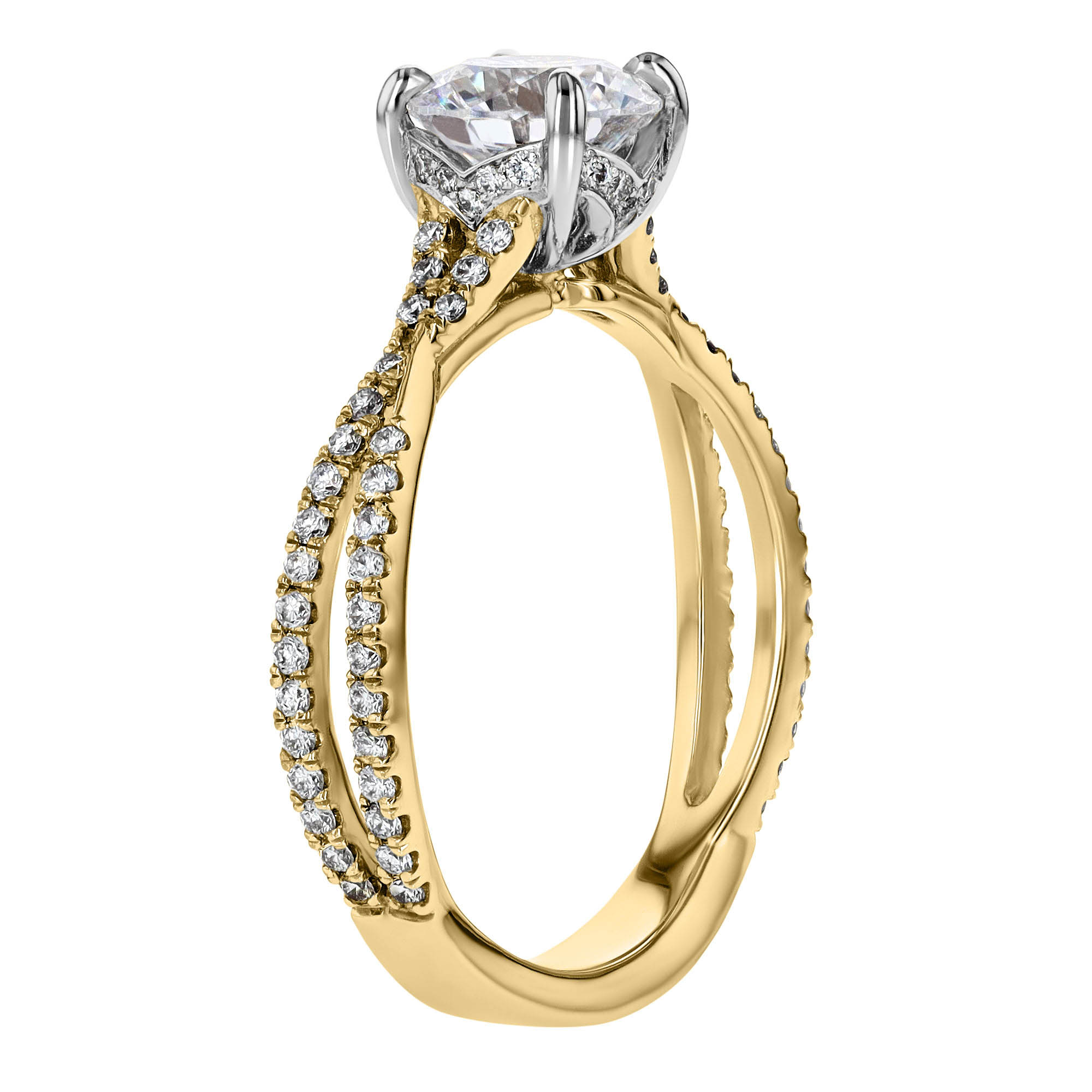 18K Gold Diamond Criss Cross Shank Engagement Ring Setting