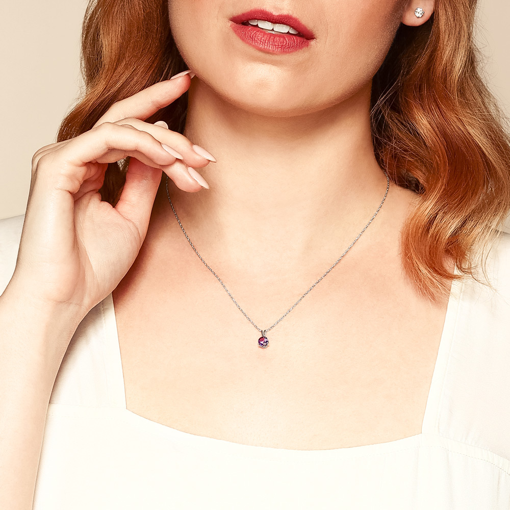 Amethyst Pendant Necklace in White Gold