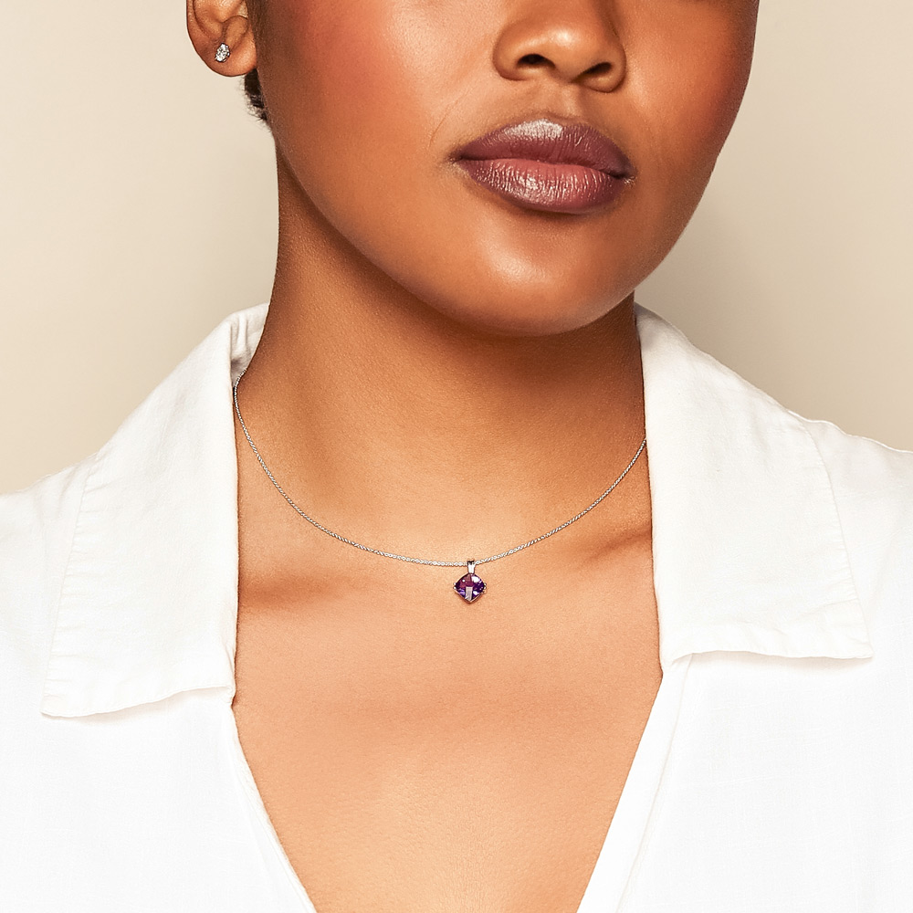 Cushion Amethyst Pendant Necklace in White Gold