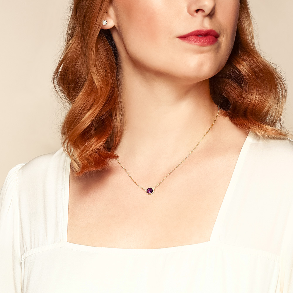 Amethyst Rope Bezel Set Necklace in Yellow Gold