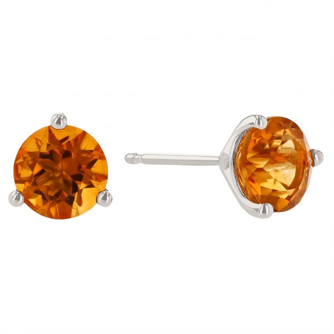 Round Citrine Stud Earrings in White Gold, 6mm