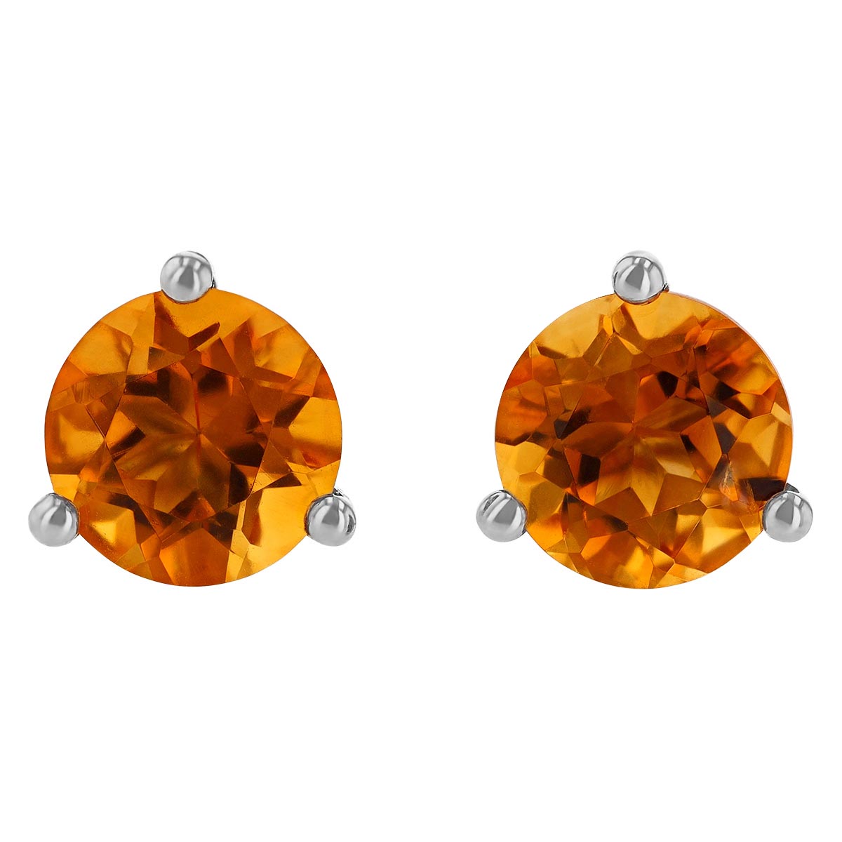 Round Citrine Stud Earrings in White Gold, 6mm