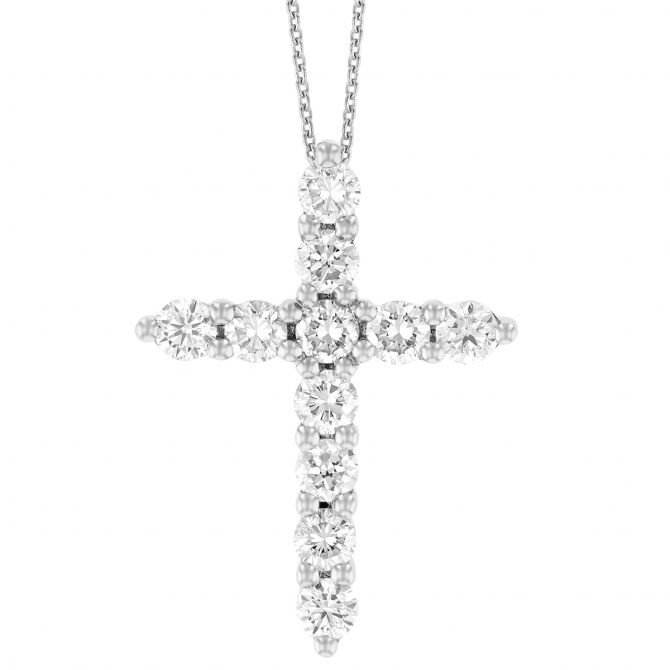 Diamond Cross Pendant in White Gold, 1 cttw