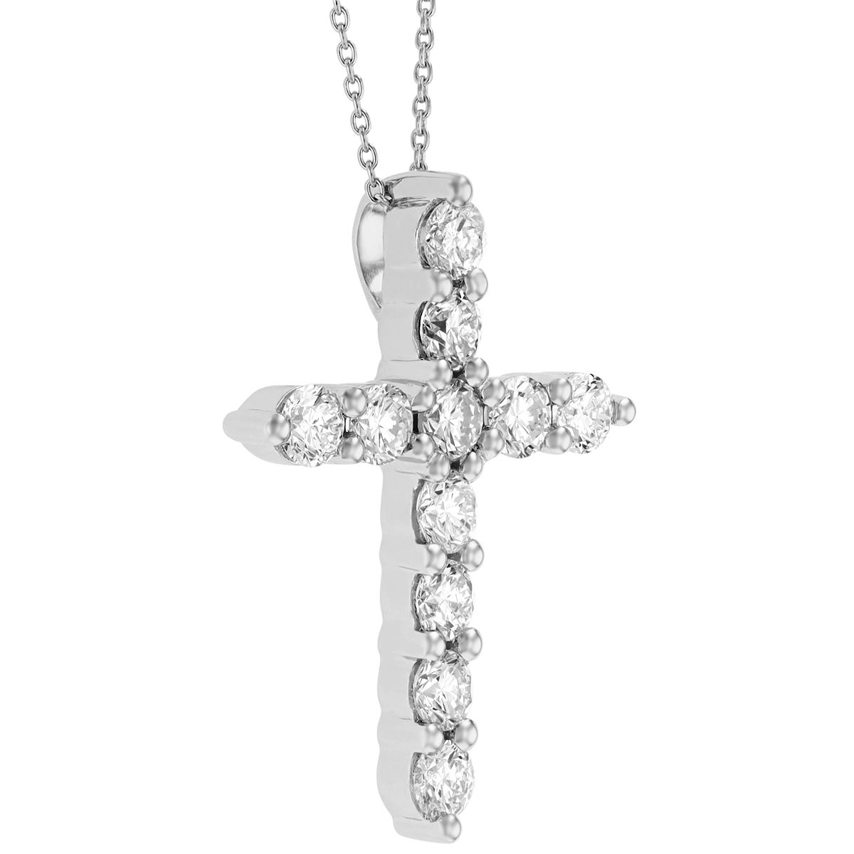 Diamond Cross Pendant in White Gold, 1 cttw