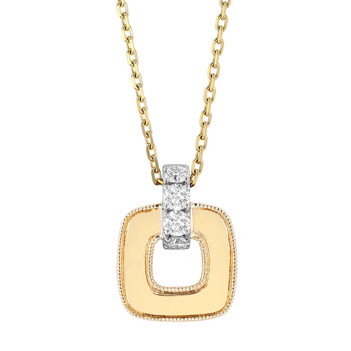 Frederic Sage Soft Square Milgrain Pendant with Diamond Bail in Two Tone, 18