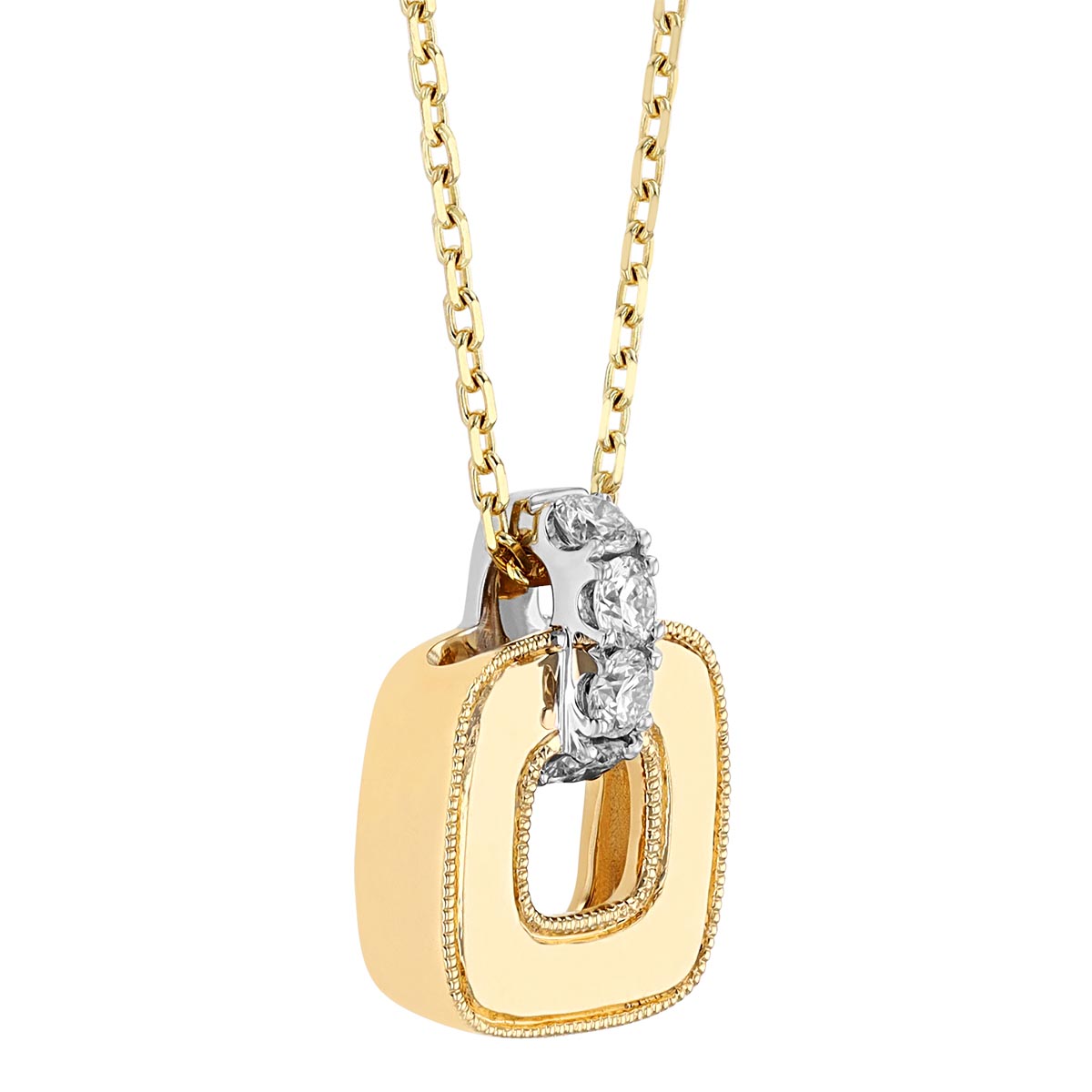 Frederic Sage Soft Square Milgrain Pendant with Diamond Bail in Two Tone, 18