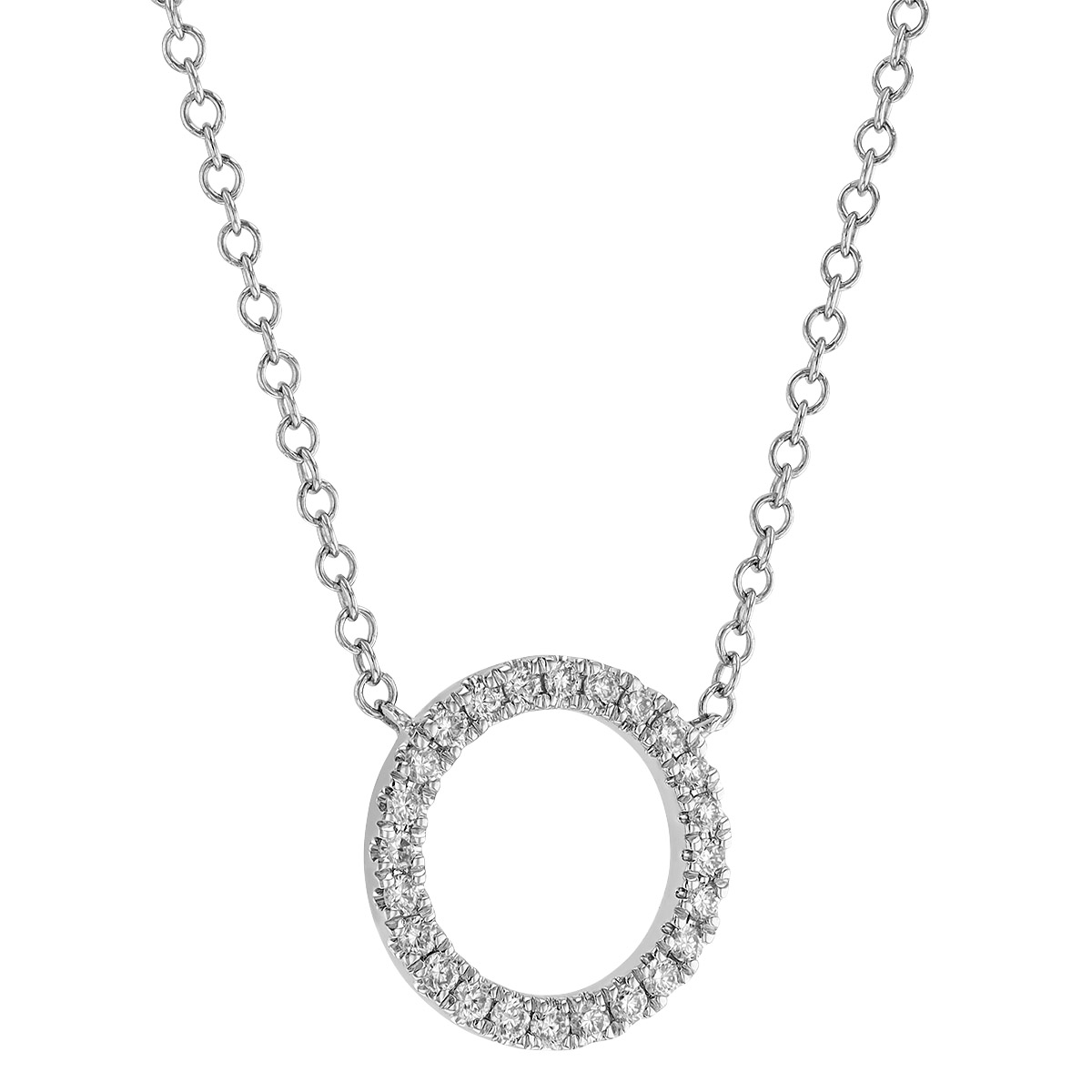 Diamond Open Circle Necklace in White Gold, 17