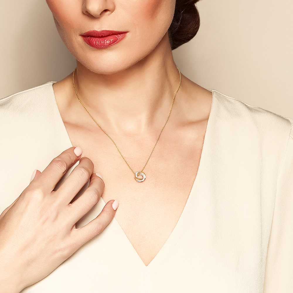 Frederic Sage Diamond Mini Swirl Rosette Necklace in White & Yellow Gold, 18