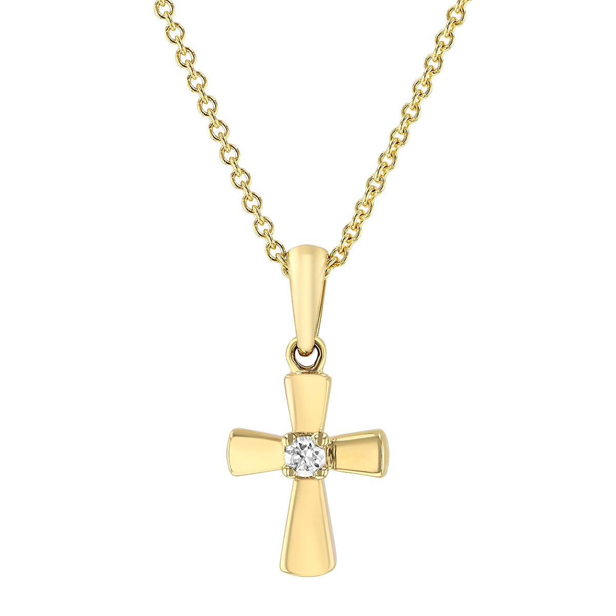 Yellow Gold Tiny Cross Pendant with Diamond Center, 18