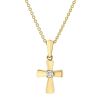Yellow Gold Tiny Cross Pendant with Diamond Center, 18"