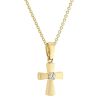 Yellow Gold Tiny Cross Pendant with Diamond Center, 18"