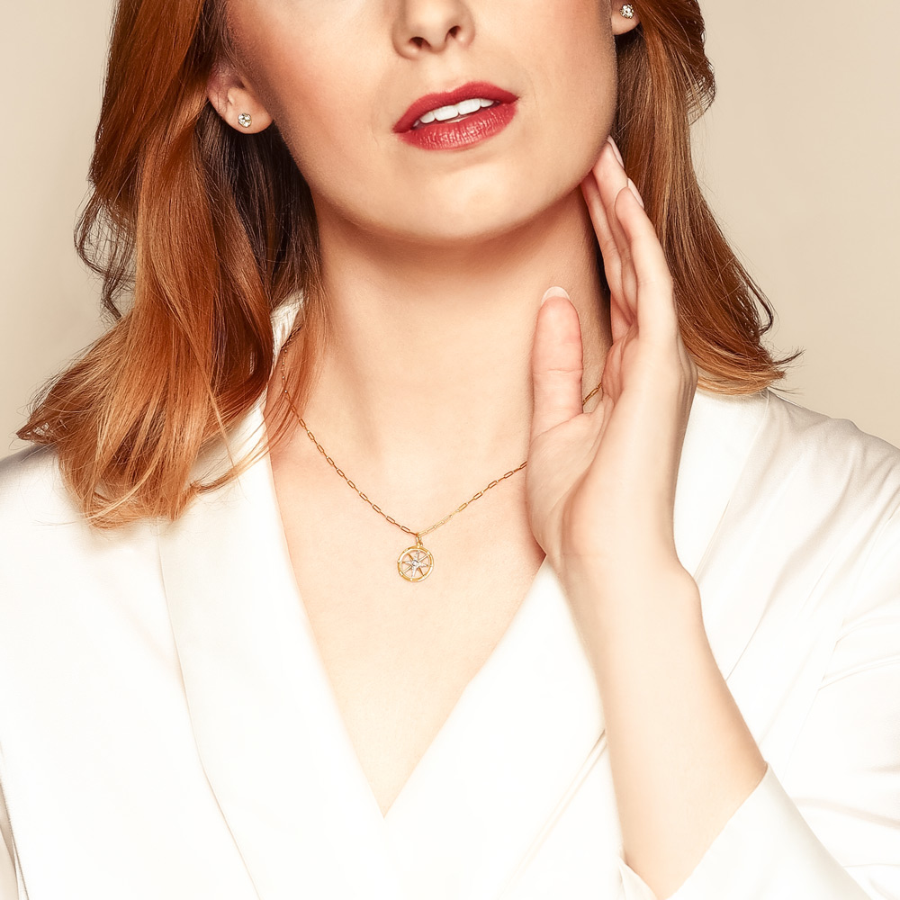 Diamond Compass Pendant in Yellow Gold, 18