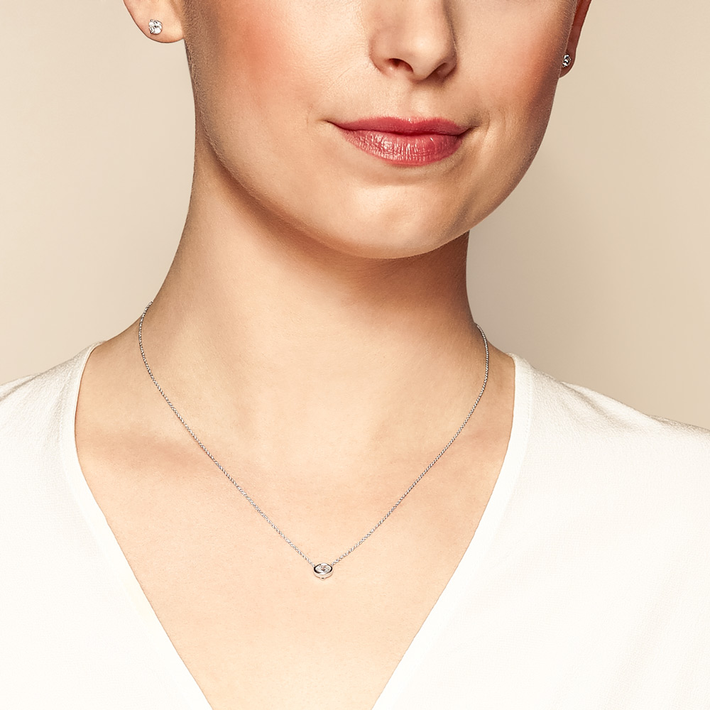 Roberto Coin Oval Diamond Bezel Set Solitaire Necklace in White Gold, .40 ct, 18