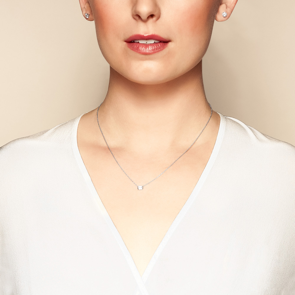 Roberto Coin Emerald Cut Diamond Bezel Set Solitaire Necklace in White Gold, .36 ct, 18