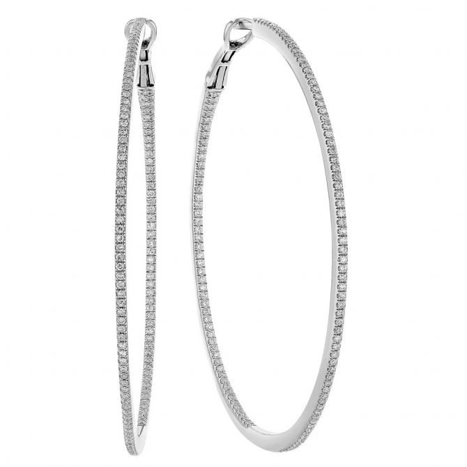Diamond Inside Out Hoop Earrings in White Gold, 51 mm, 0.66 cttw