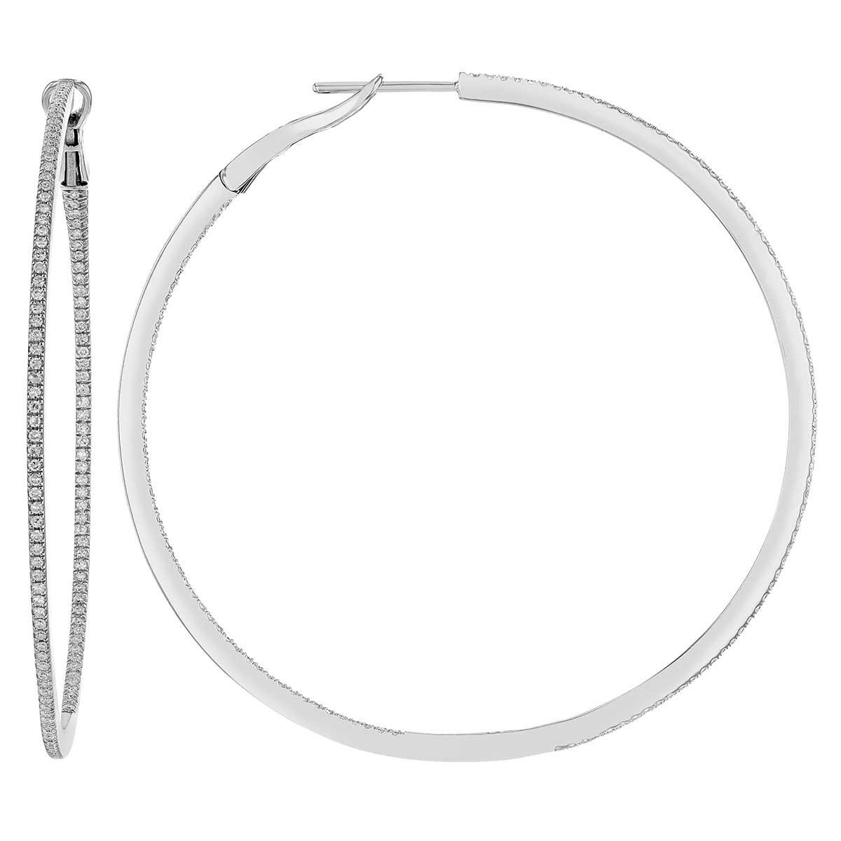 Diamond Inside Out Hoop Earrings in White Gold, 51 mm, 0.66 cttw