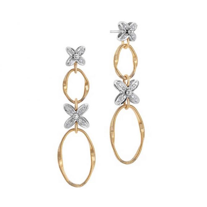 Marco Bicego Marrakech Onde Diamond Flower Double Drop Earrings in Yellow & White Gold