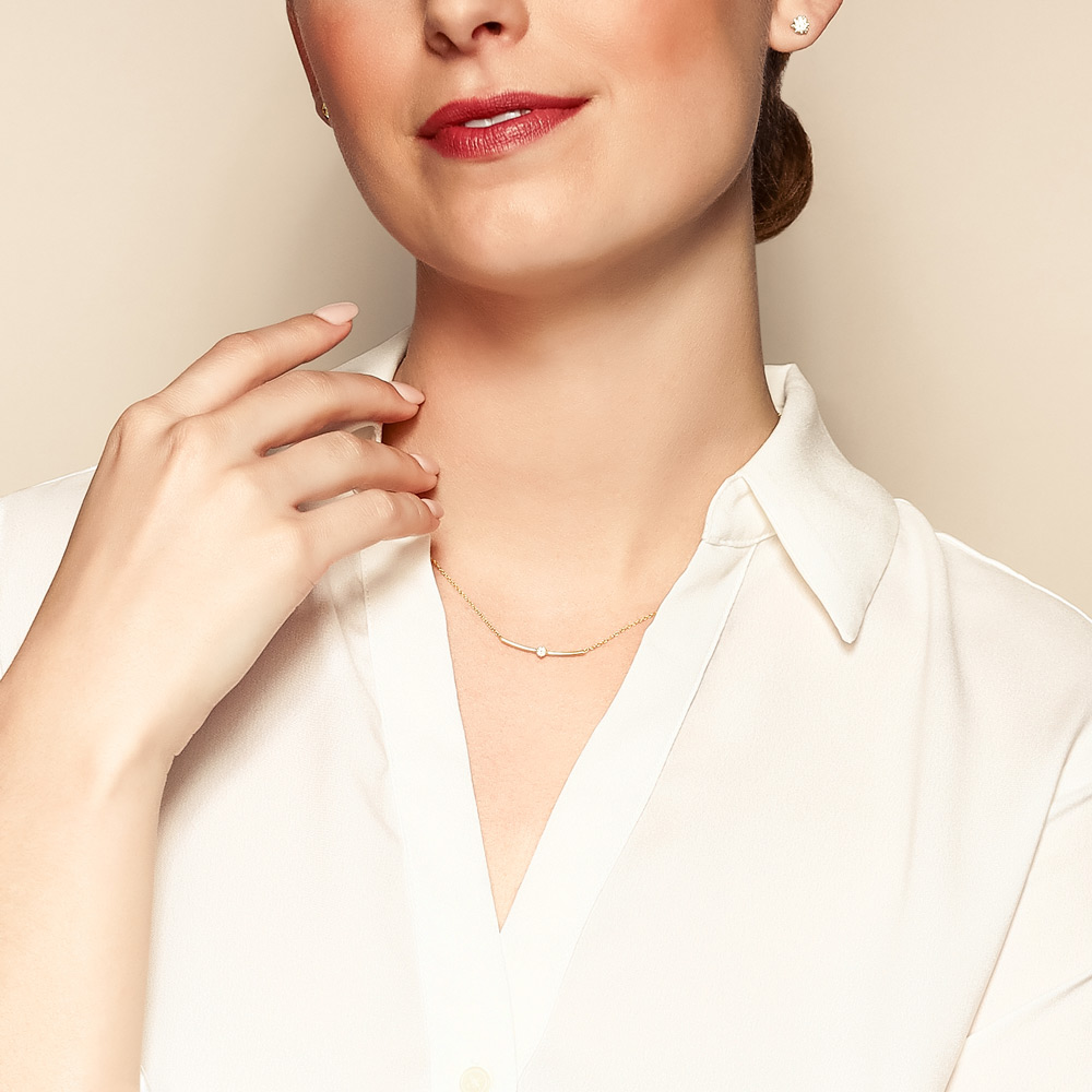 Zoe Chicco Yellow Gold Curved Bar Necklace with Diamond, 18