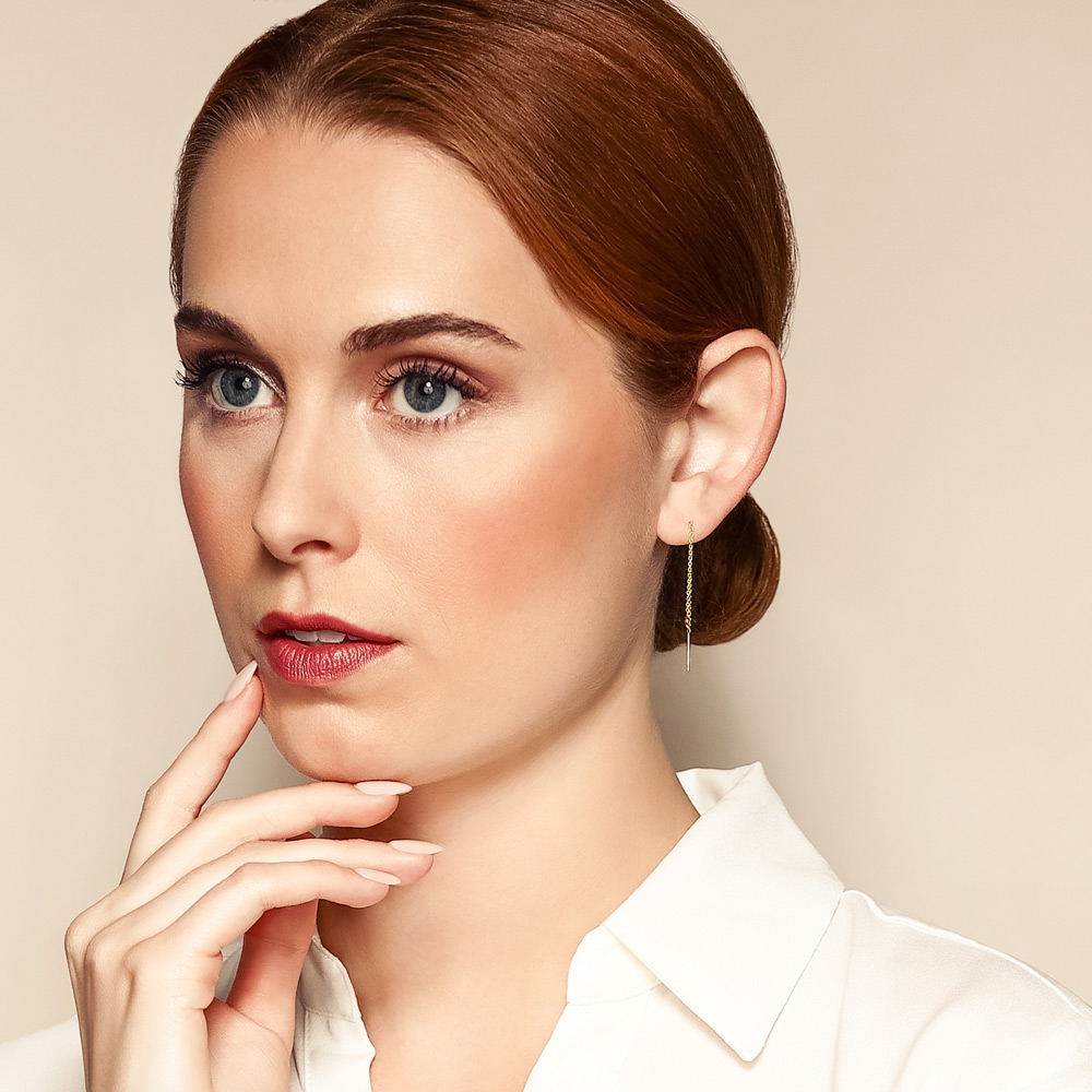 Zoe Chicco Floating Diamond Threader Earrings in Yellow Gold