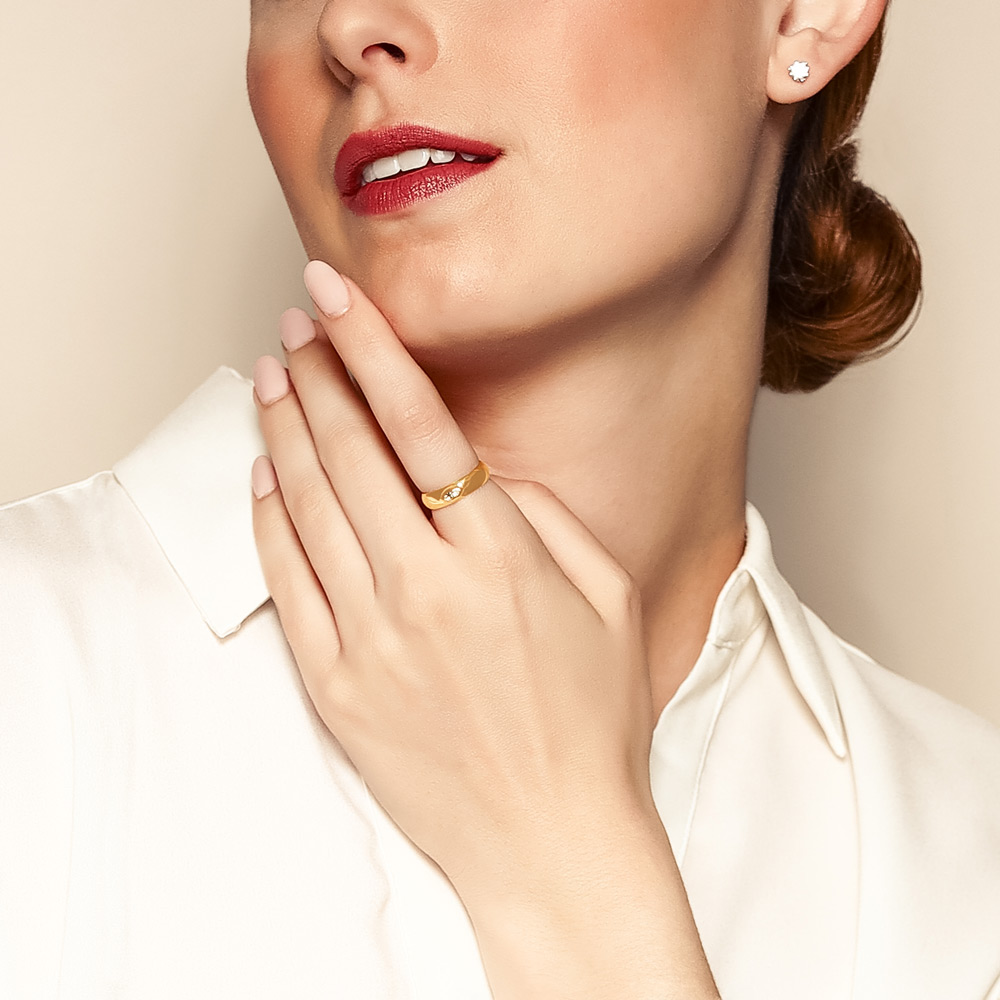 Zoe Chicco Yellow Gold Half Round Band Ring with Marquise Diamond