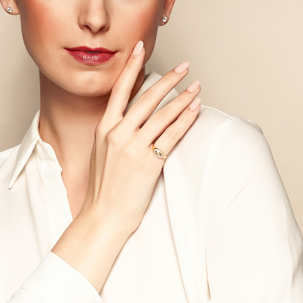 Zoe Chicco Marquise Diamond Halo Signet Ring in Yellow Gold