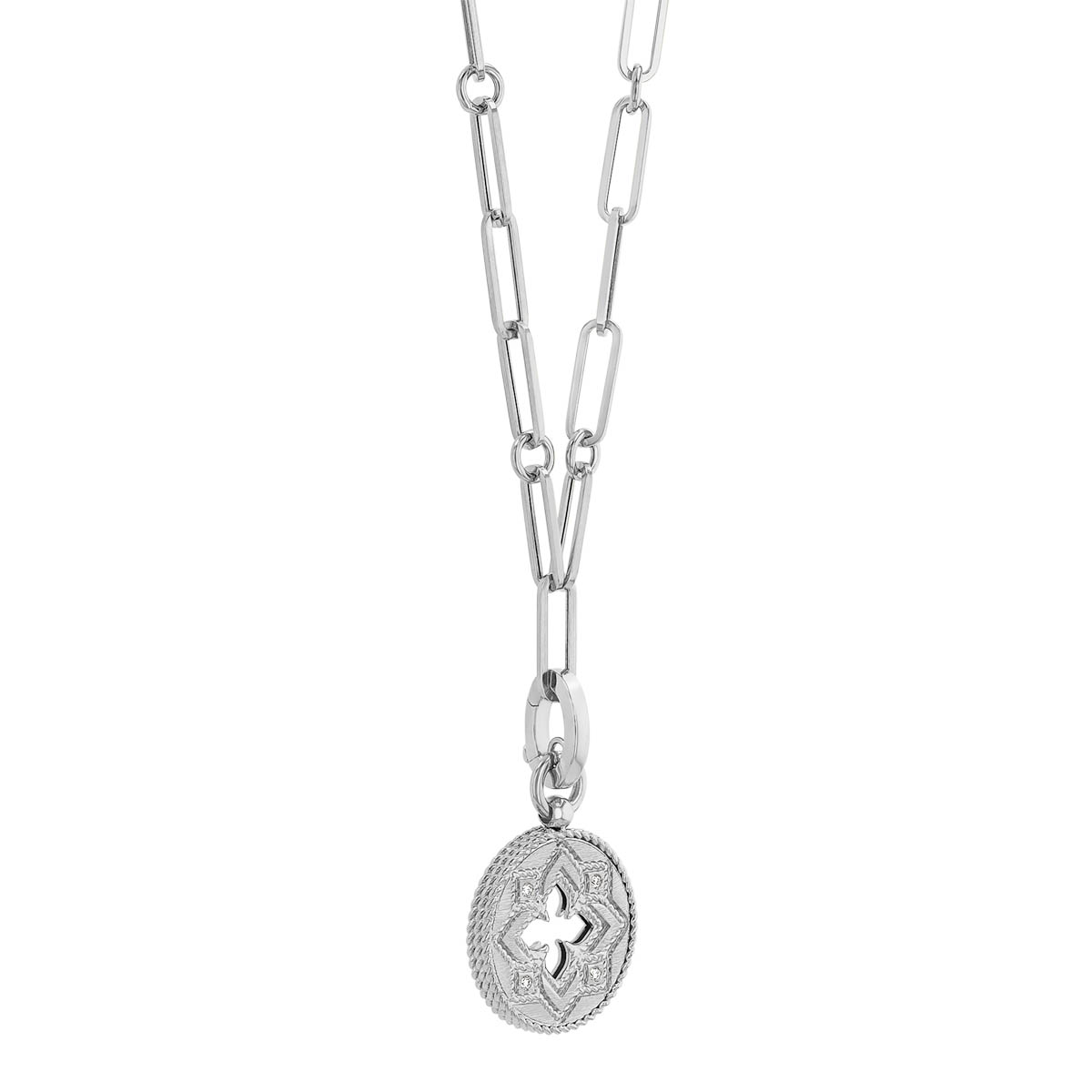 Roberto Coin Venetian Princess White Gold Cutout Medallion Pendant with Diamond Accents, 19