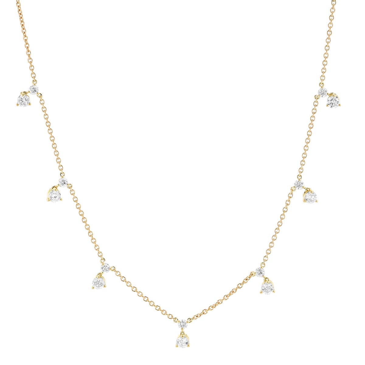 Roberto Coin Diamonds by the Inch 3 Prong Diamond Drop Station Necklace in Yellow Gold, 16