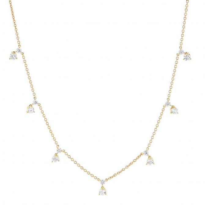 Roberto Coin Diamonds by the Inch 3 Prong Diamond Drop Station Necklace in Yellow Gold, 16"