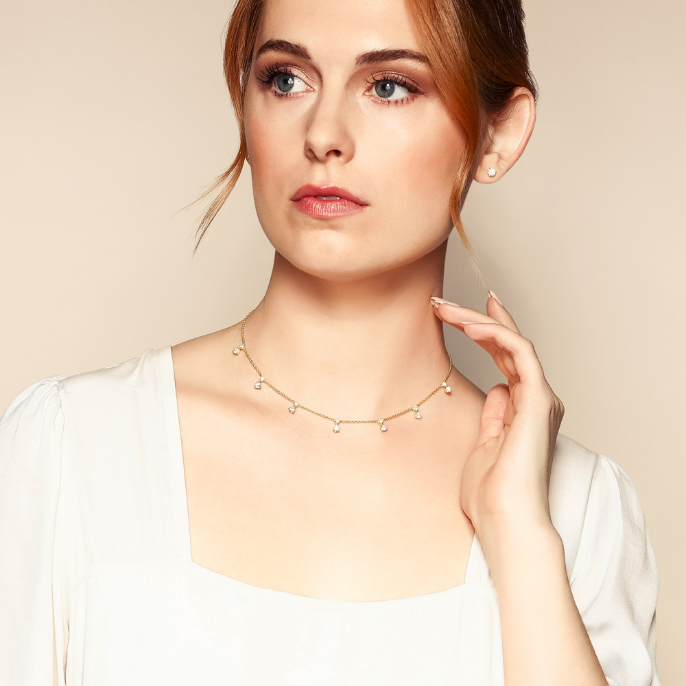 Roberto Coin Diamonds by the Inch 3 Prong Diamond Drop Station Necklace in Yellow Gold, 16