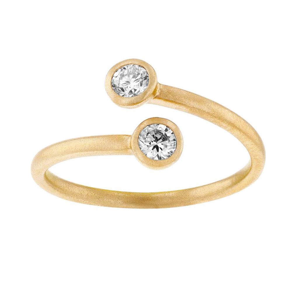 Round Diamond Bezel Set Bypass Ring in Yellow Gold