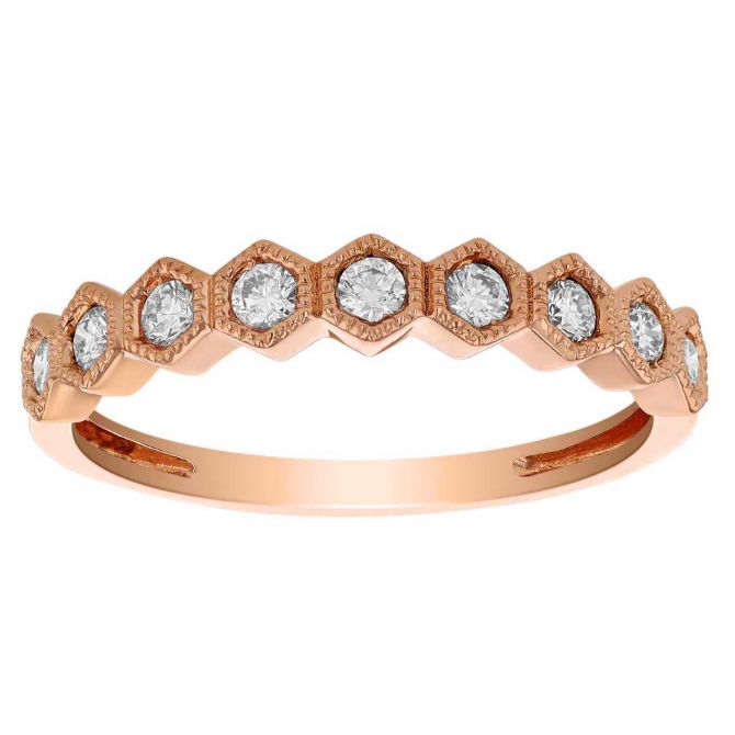 Diamond Hexagon Patterned Milgrain Ring in Rose Gold