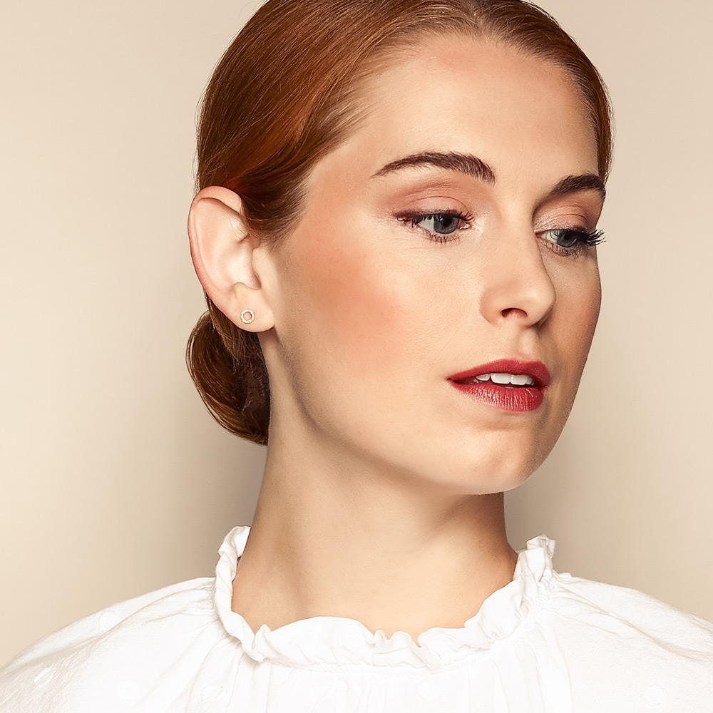 Diamond Open Circle Stud Earrings in Yellow Gold