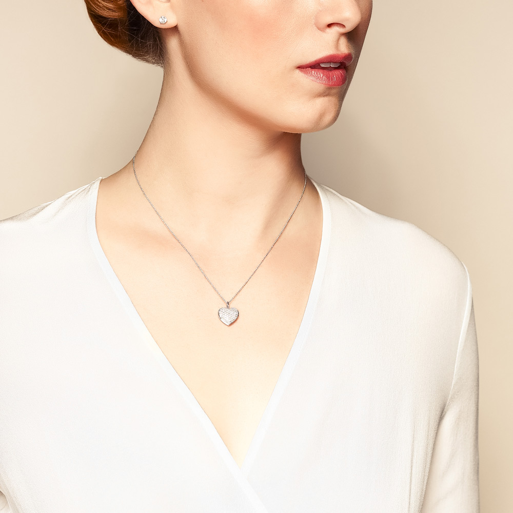 Roberto Coin Tiny Treasures Diamond Large Heart Pendant in White Gold