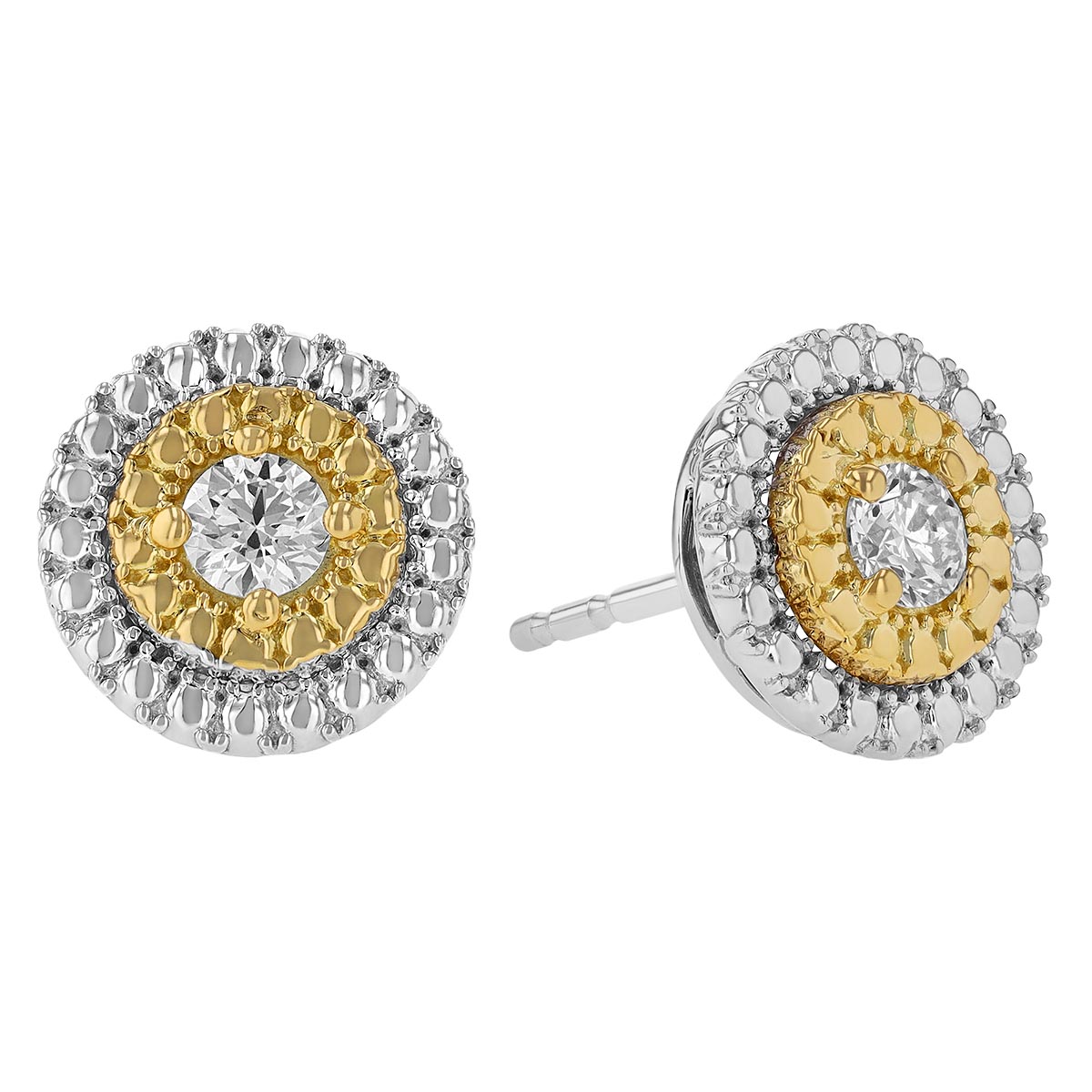 Roberto Coin Siena Diamond & Double Beaded Halo Stud Earrings in Two Tone