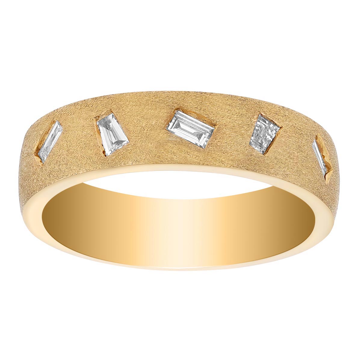 Tapered Baguette Diamond Flush Set Ring in Yellow Gold